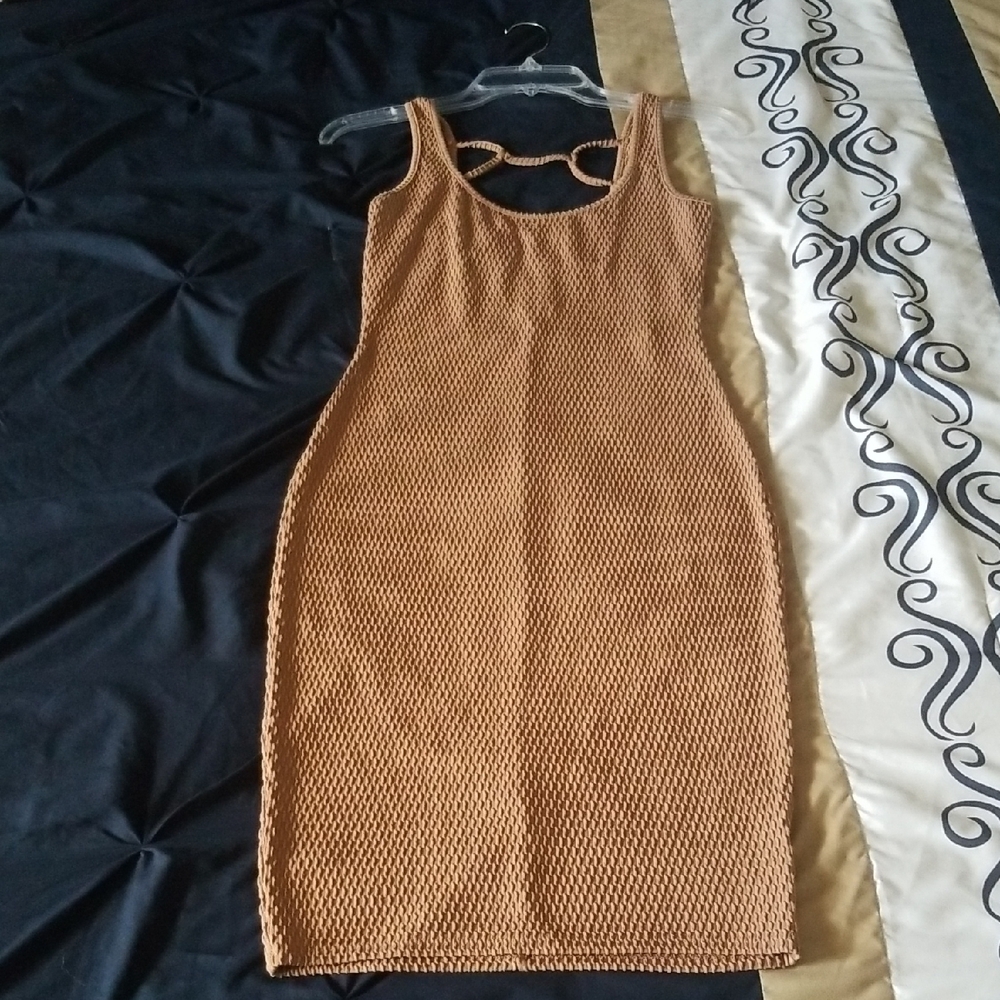 Heart Hips Tan Ribbed Sheath Midi Dress